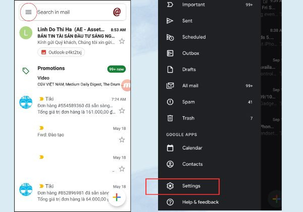 Cách đổi hình nền Gmail trên điện thoại bước 2