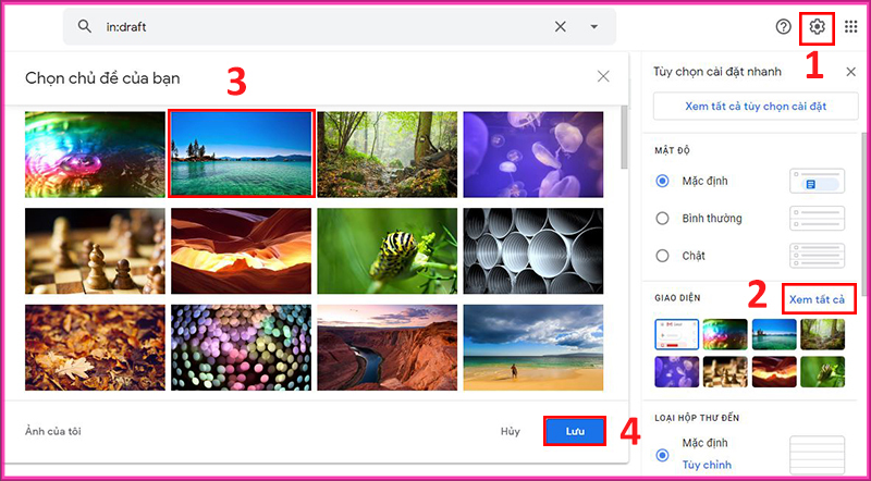 Cách đổi hình nền Gmail trên máy tính bằng hình nền có sẵn bước 1