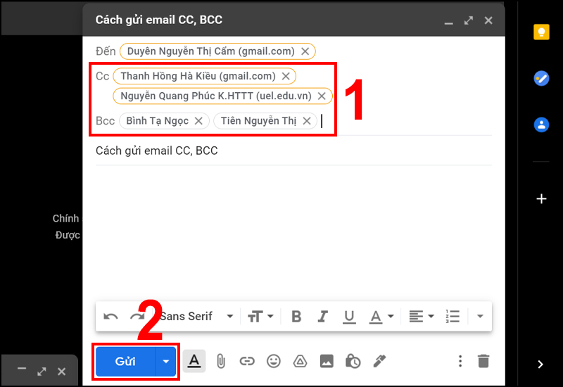 Cách gửi email với Cc và Bcc bước 3.1