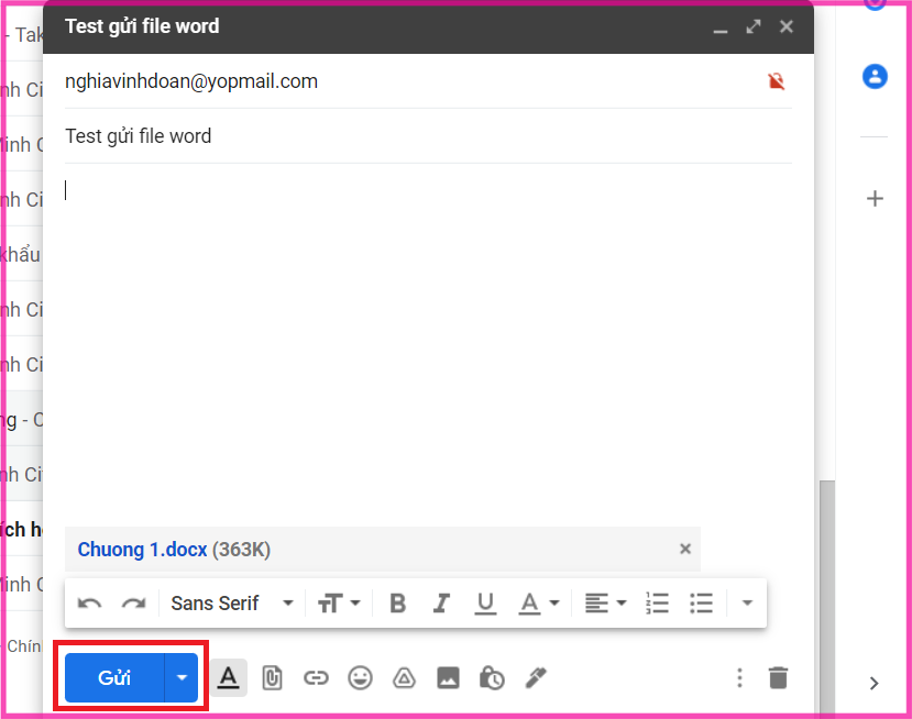 Cách gửi file qua Gmail trên máy tính bước 4