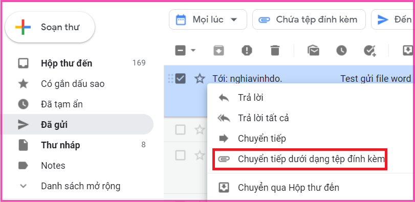Cách gửi file từ một Gmail khác bước 1