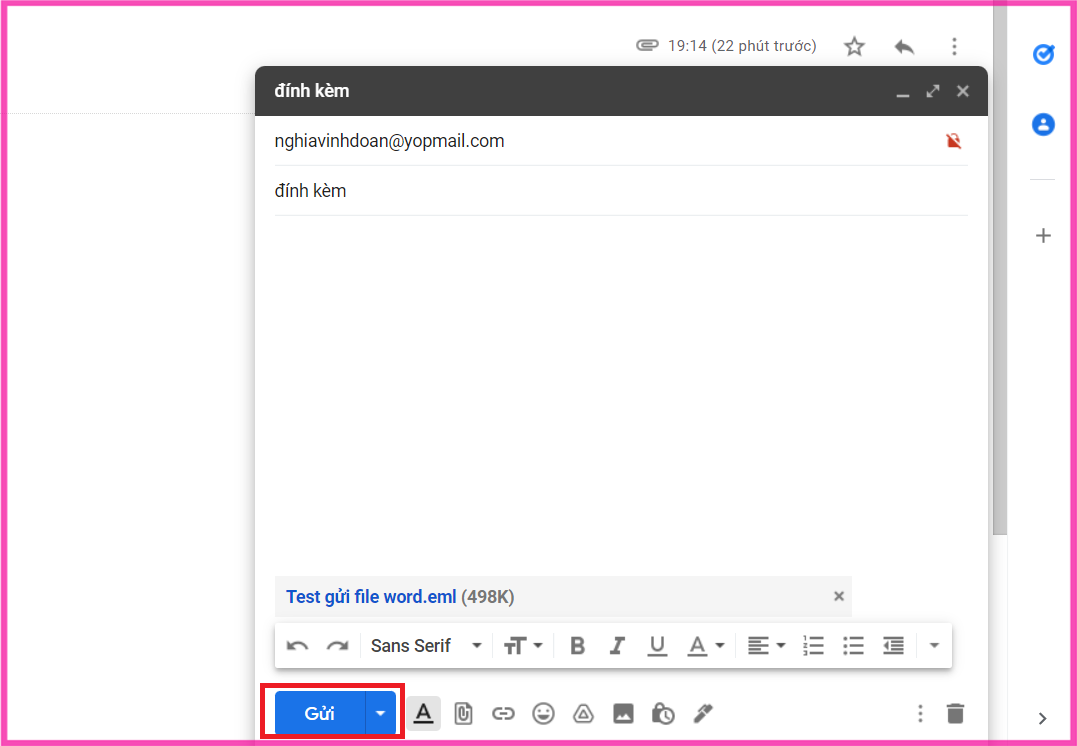 Cách gửi file từ một Gmail khác bước 2