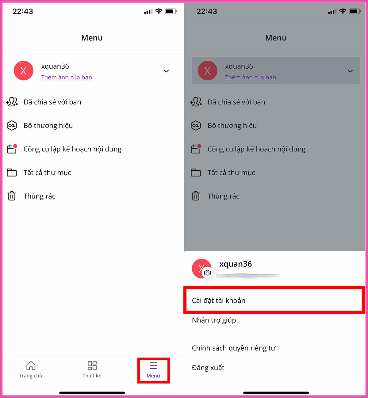 Cách hủy Canva Pro trên điện thoại iPhone bước 1