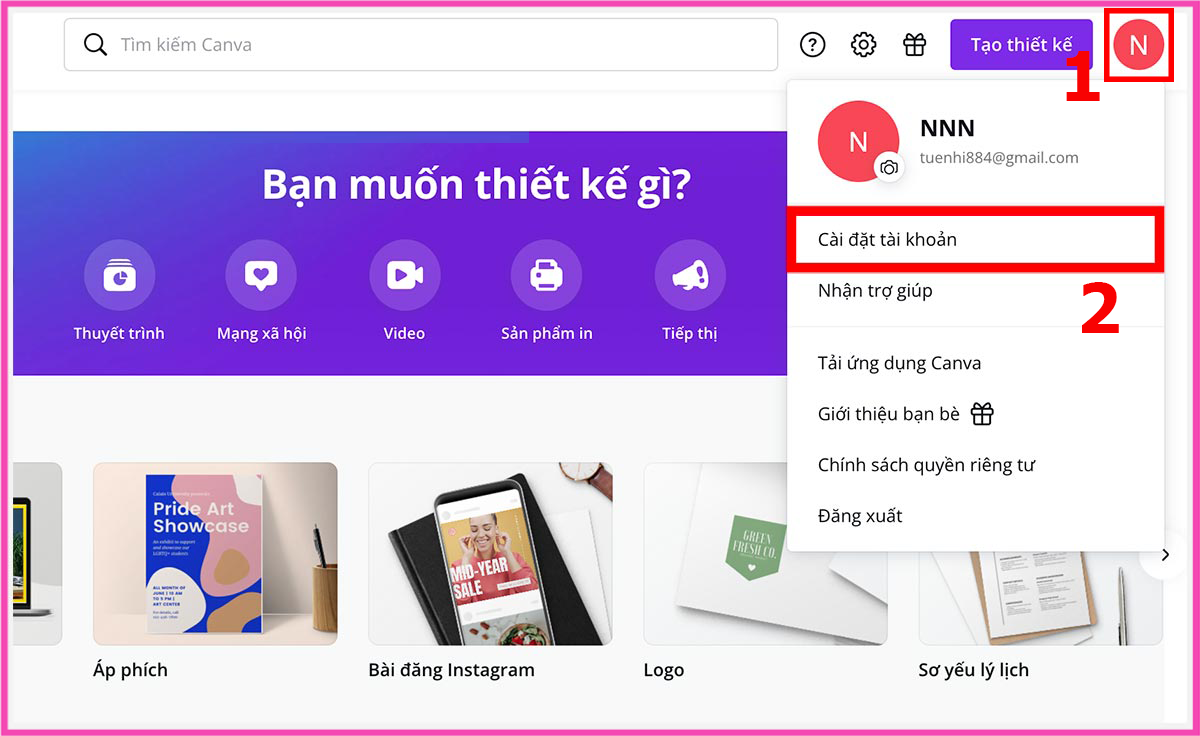 Cách hủy Canva Pro trên máy tính bước 1