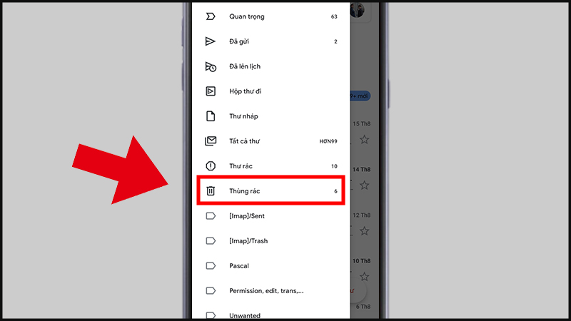 Cách khôi phục, lấy lại thư đã xóa trong Gmail trên điện thoại bước 2.jpg