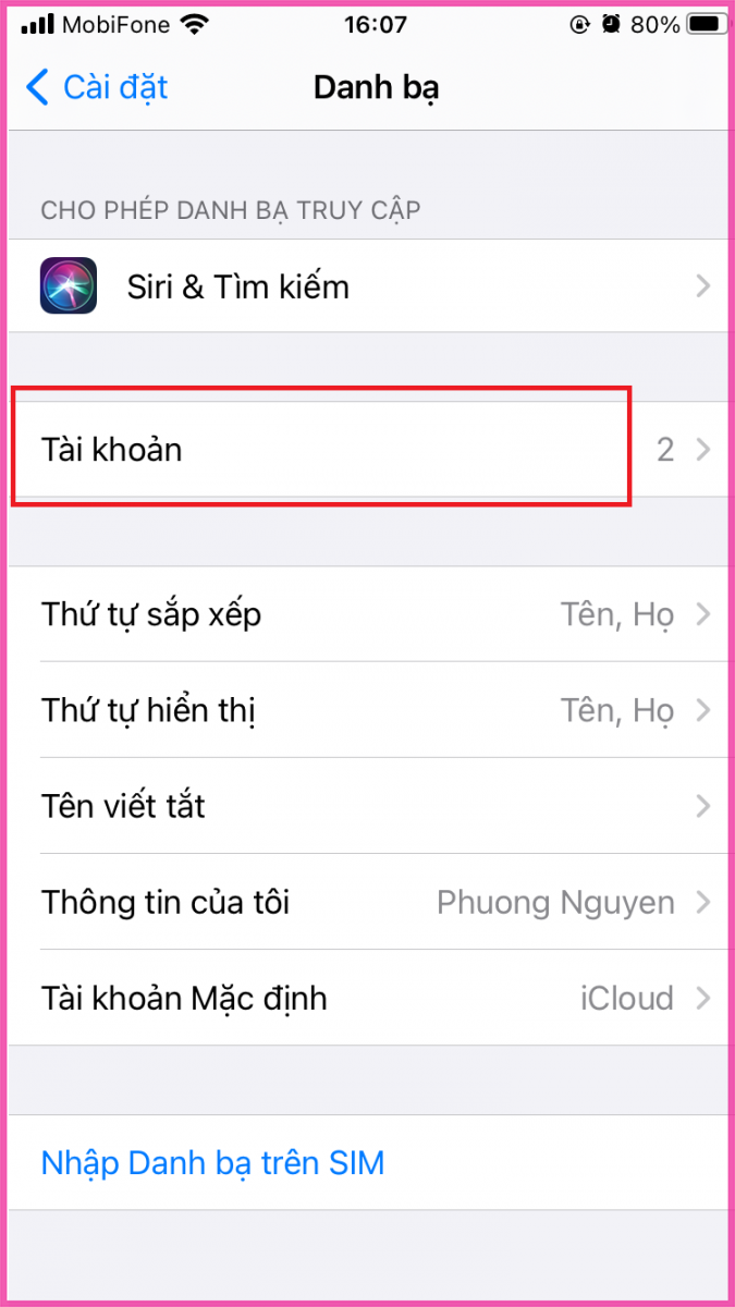 Cách lấy danh bạ từ Gmail trực tiếp về bằng điện thoại iPhone cách 1 bước 2