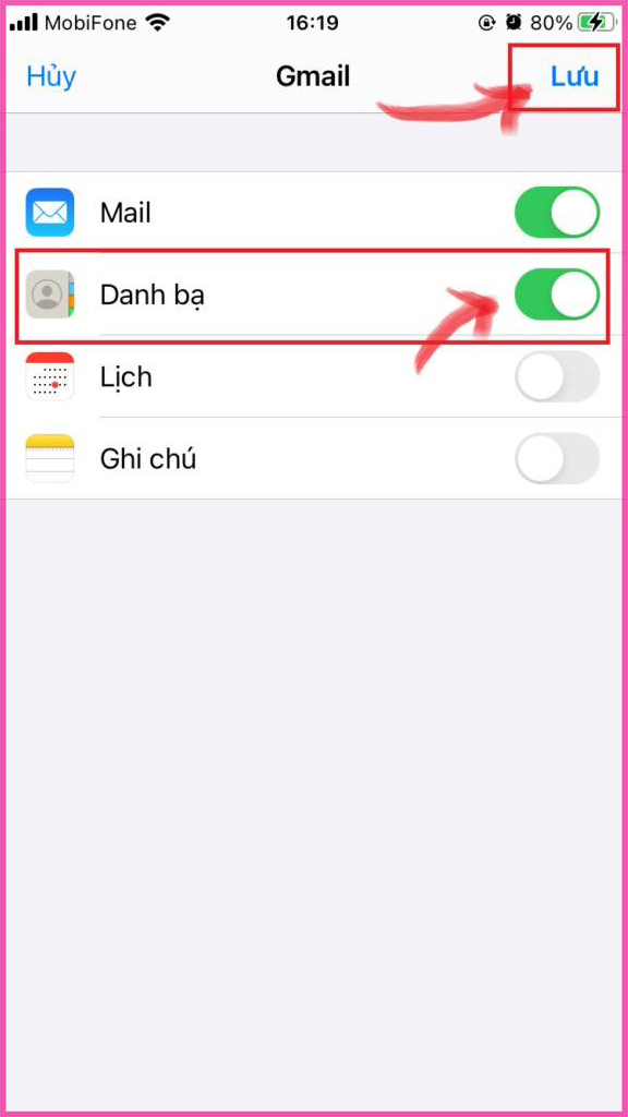 Cách lấy danh bạ từ Gmail trực tiếp về bằng điện thoại iPhone cách 1 bước 3