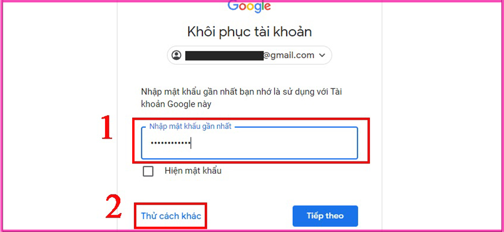 Cách lấy mã xác minh Gmail khi quên mật khẩu Email bước 2.1