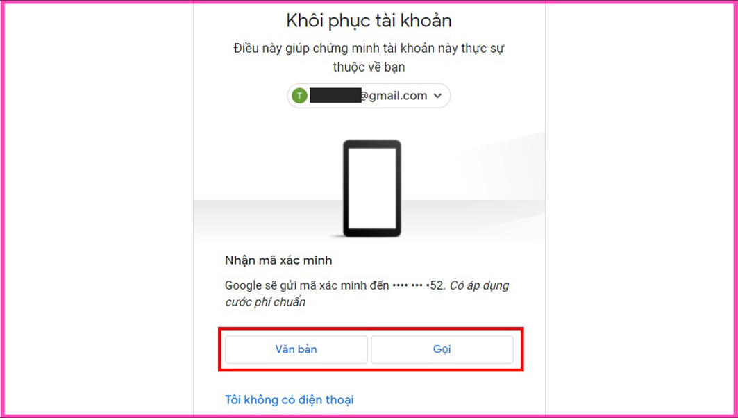 Cách lấy mã xác minh Gmail khi quên mật khẩu Email bước 3