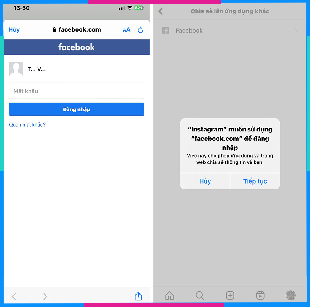 Liên kết Instagram với Facebook trên điện thoại B8