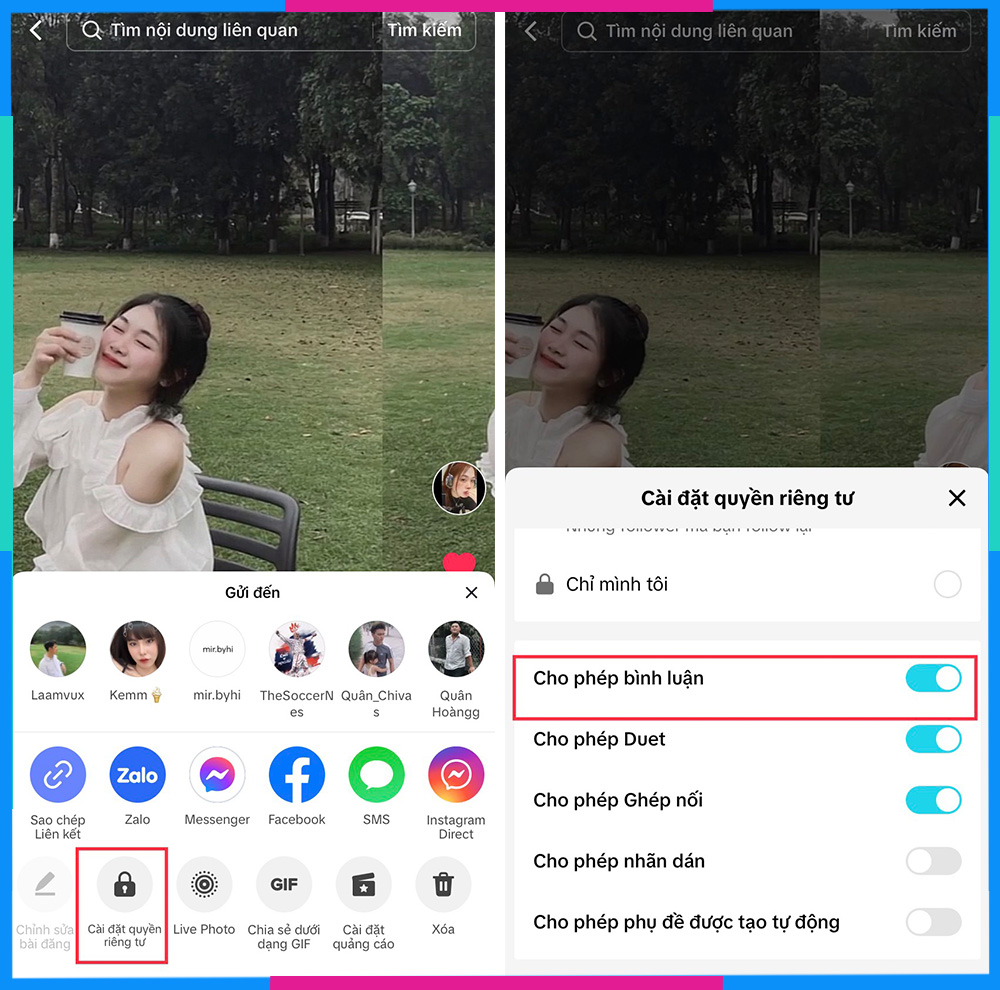 Cách mở bình luận trên TikTok cho 1 video Bước 4-5