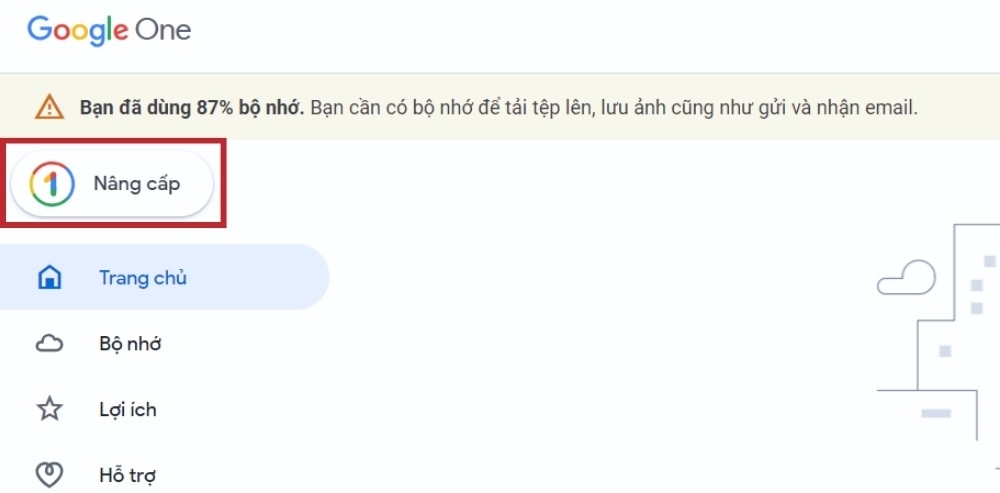 Mua qua Google One trên máy tính bước 1