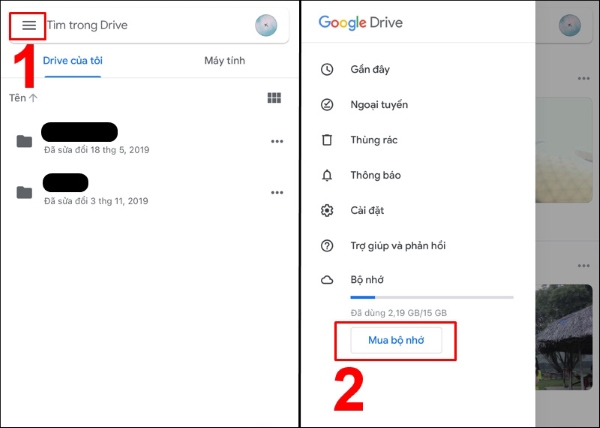 Mua trực tiếp qua Google Drive trên điện thoại bước 1