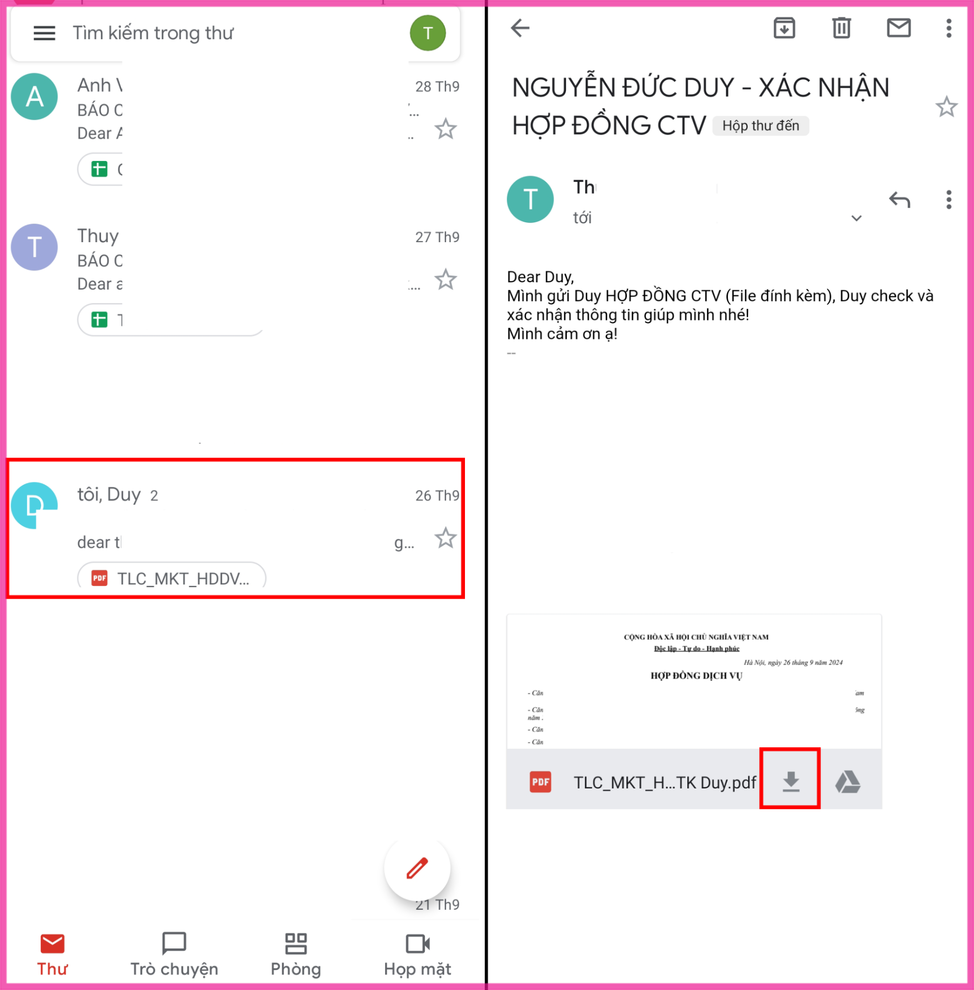 Cách tải file đính kèm trong Gmail trên điện thoại