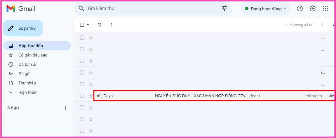Cách tải file đính kèm trong Gmail trên máy tính bước 1