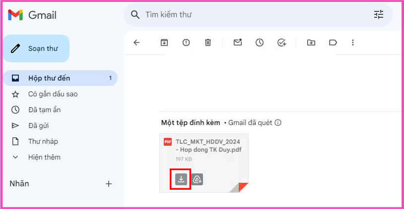 Cách tải file đính kèm trong Gmail trên máy tính bước 2