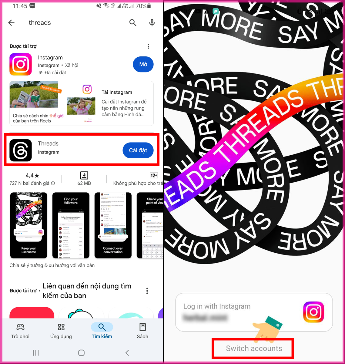Cách tải và sử dụng Threads trên điện thoại bước 1