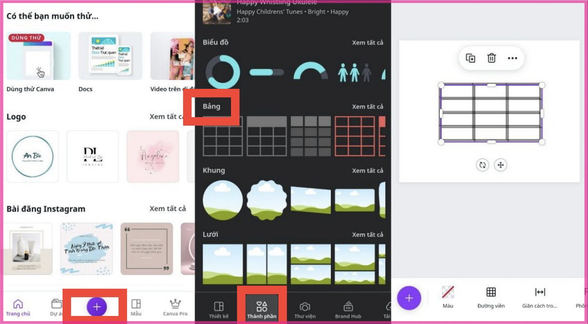Cách tạo bảng trong Canva trên điện thoại
