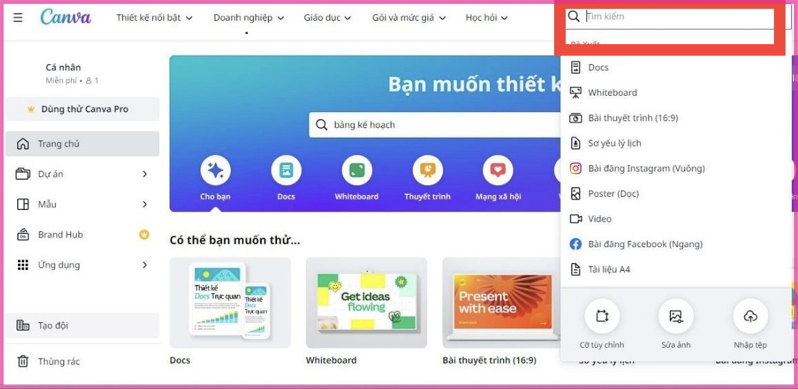 Cách tạo bảng trong Canva trên máy tính bước 2