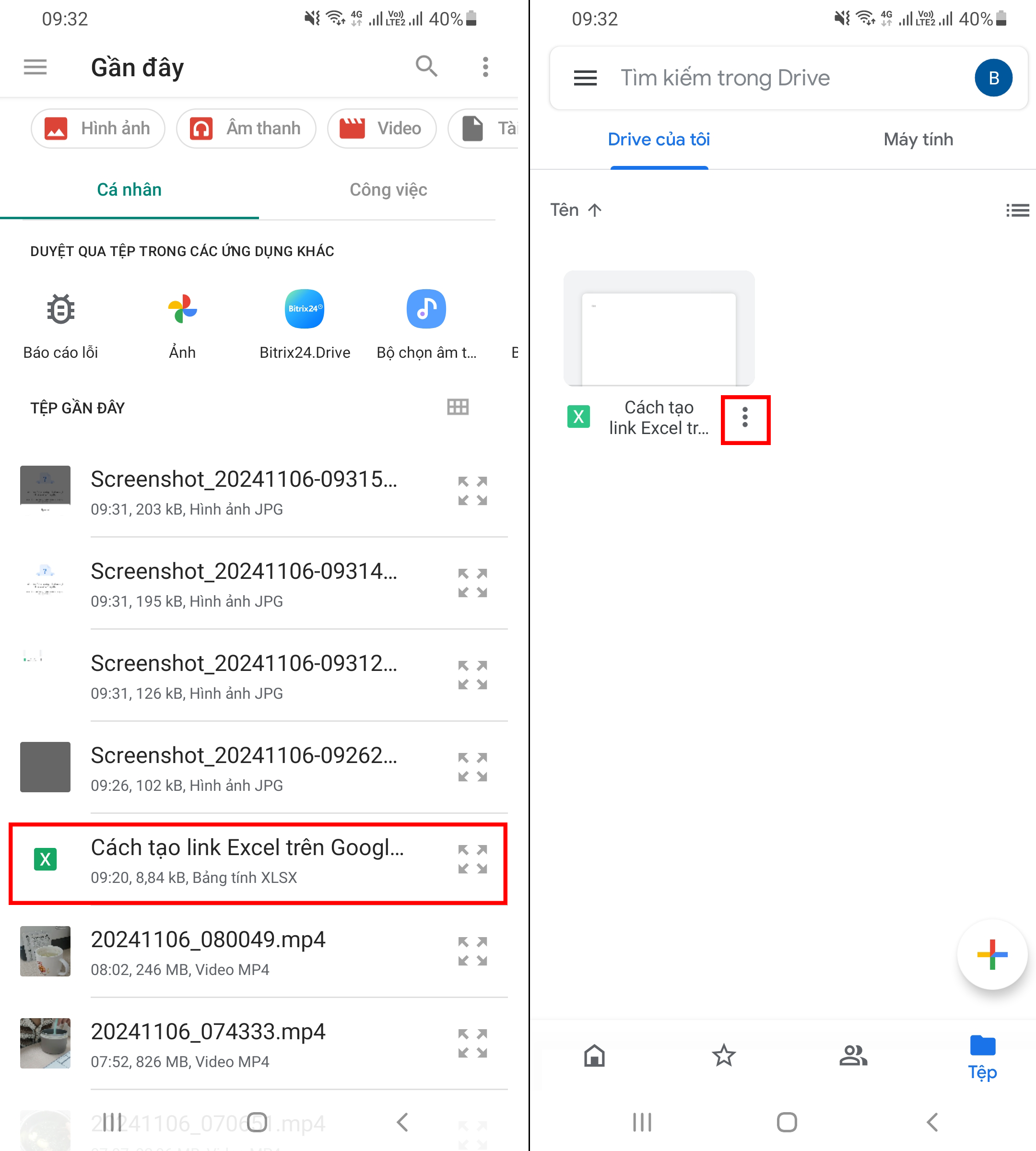 Cách tạo link Excel trên Google Drive bằng điện thoại bước 2