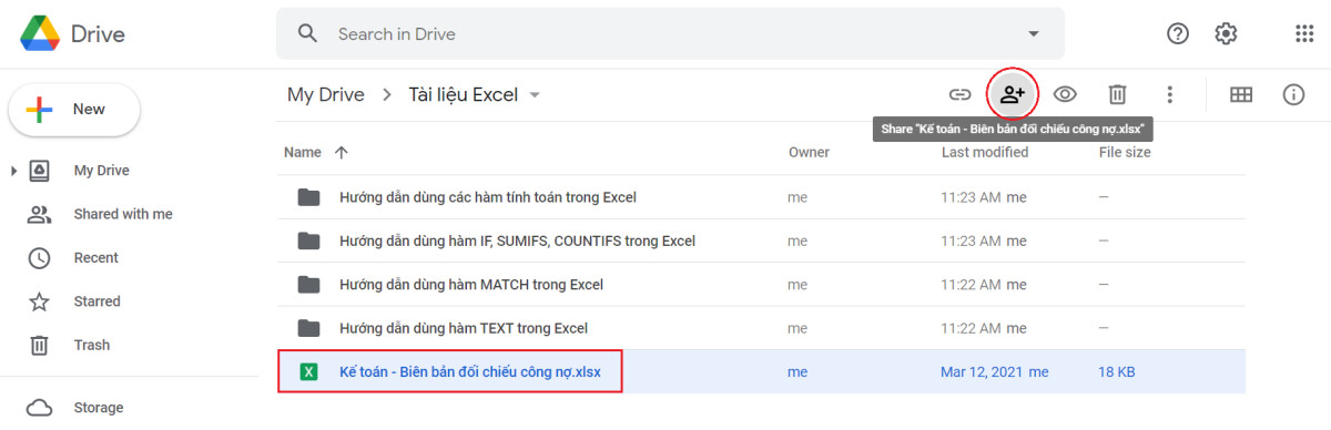 Tạo link file Excel chia sẻ trực tiếp đến địa chỉ email người nhận bước 1