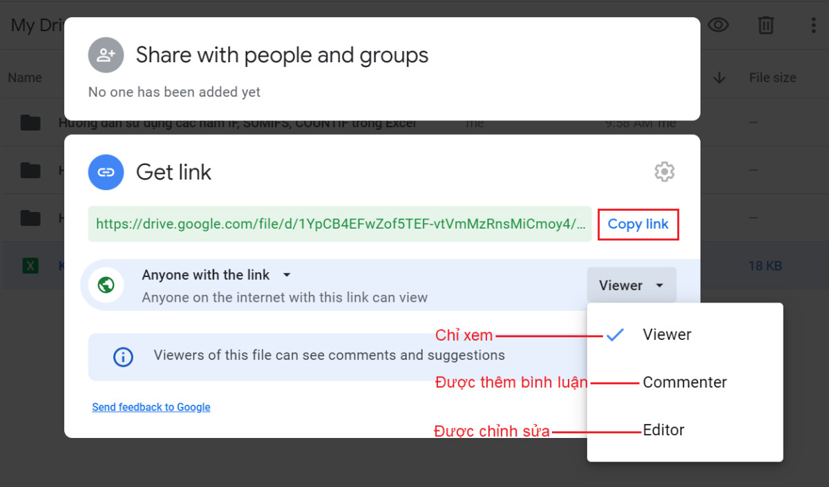 Cách tạo link Excel trên Google Drive bằng máy tính bằng Copy Link bước 3