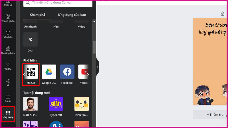 Cách tạo mã QR trên Canva bước 3