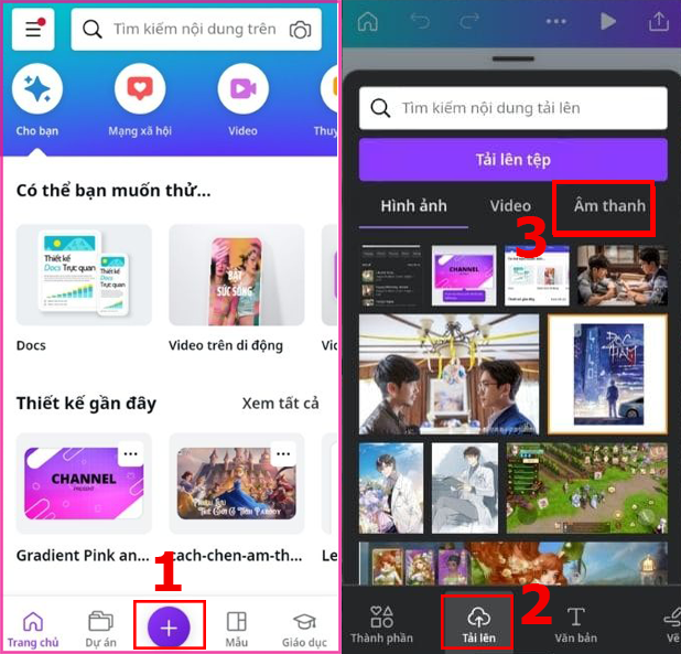 Cách thêm âm thanh vào video trên Canva siêu đơn giản trên điện thoại bước 1