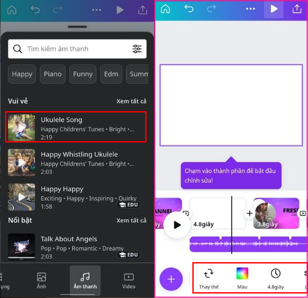 Cách thêm âm thanh vào video trên Canva siêu đơn giản trên điện thoại bước 2