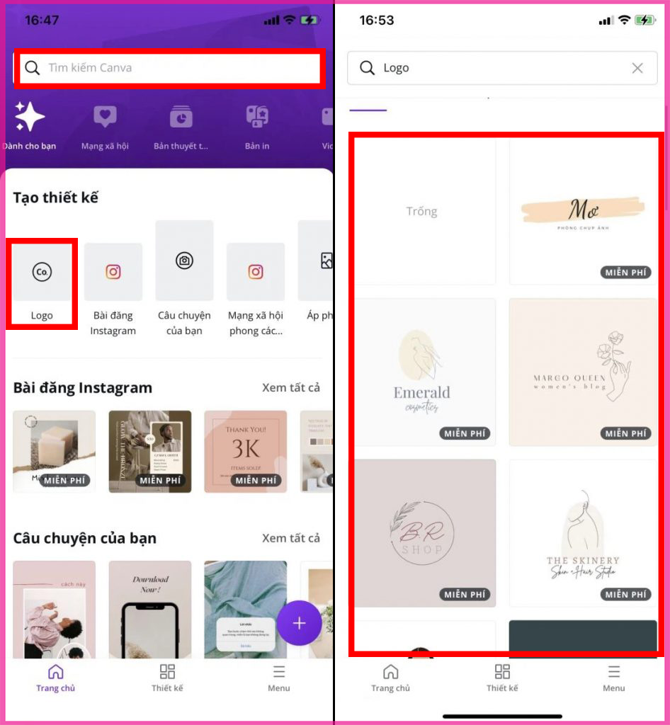 Cách thiết kế logo trên Canva thực hiện trên điện thoại bước 1