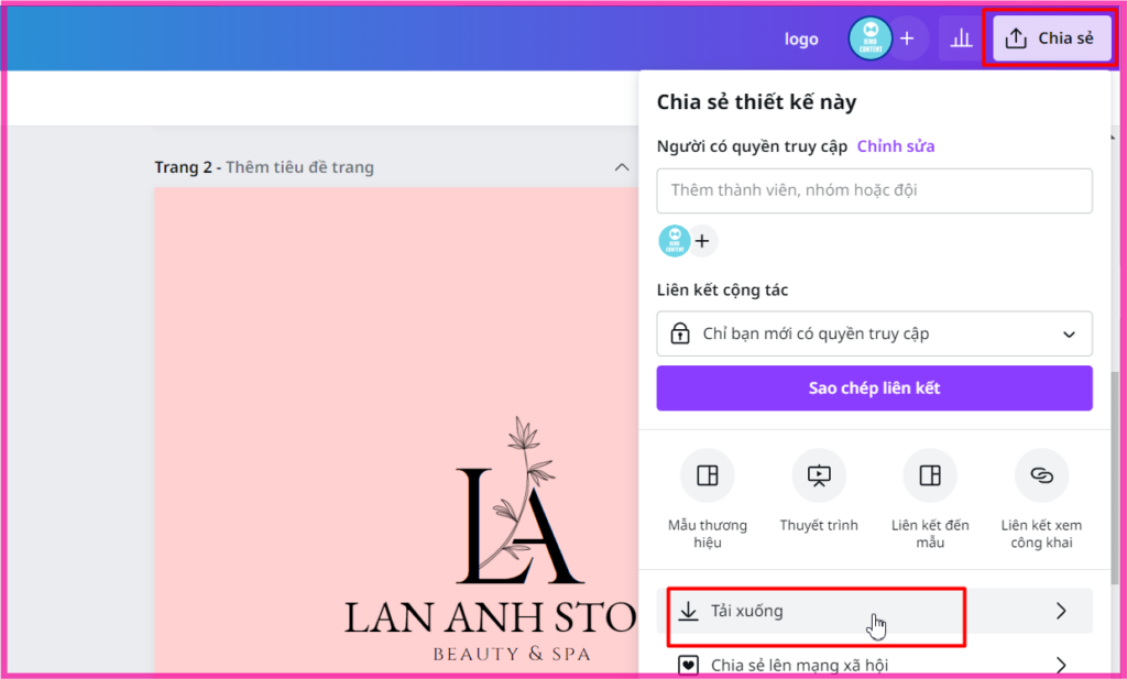 Cách thiết kế logo trên Canva thực hiện trên máy tính bước 4
