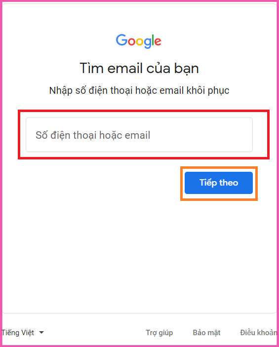 cách tìm Gmail bằng số điện thoại bước 2