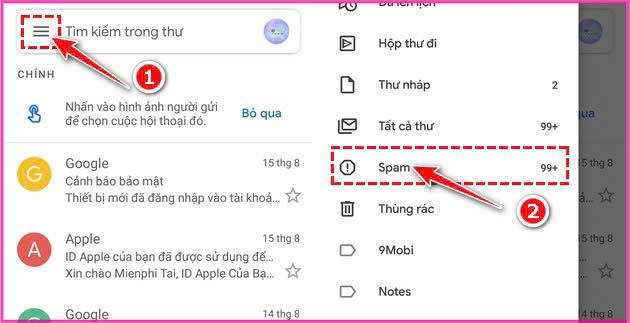 Cách tìm thư mục Spam trong Gmail trên điện thoại bước 2