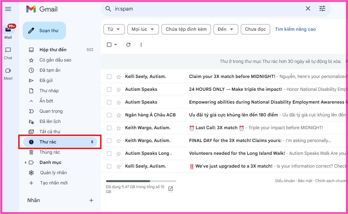 Cách tìm thư mục Spam trong Gmail trên máy tính bước 2