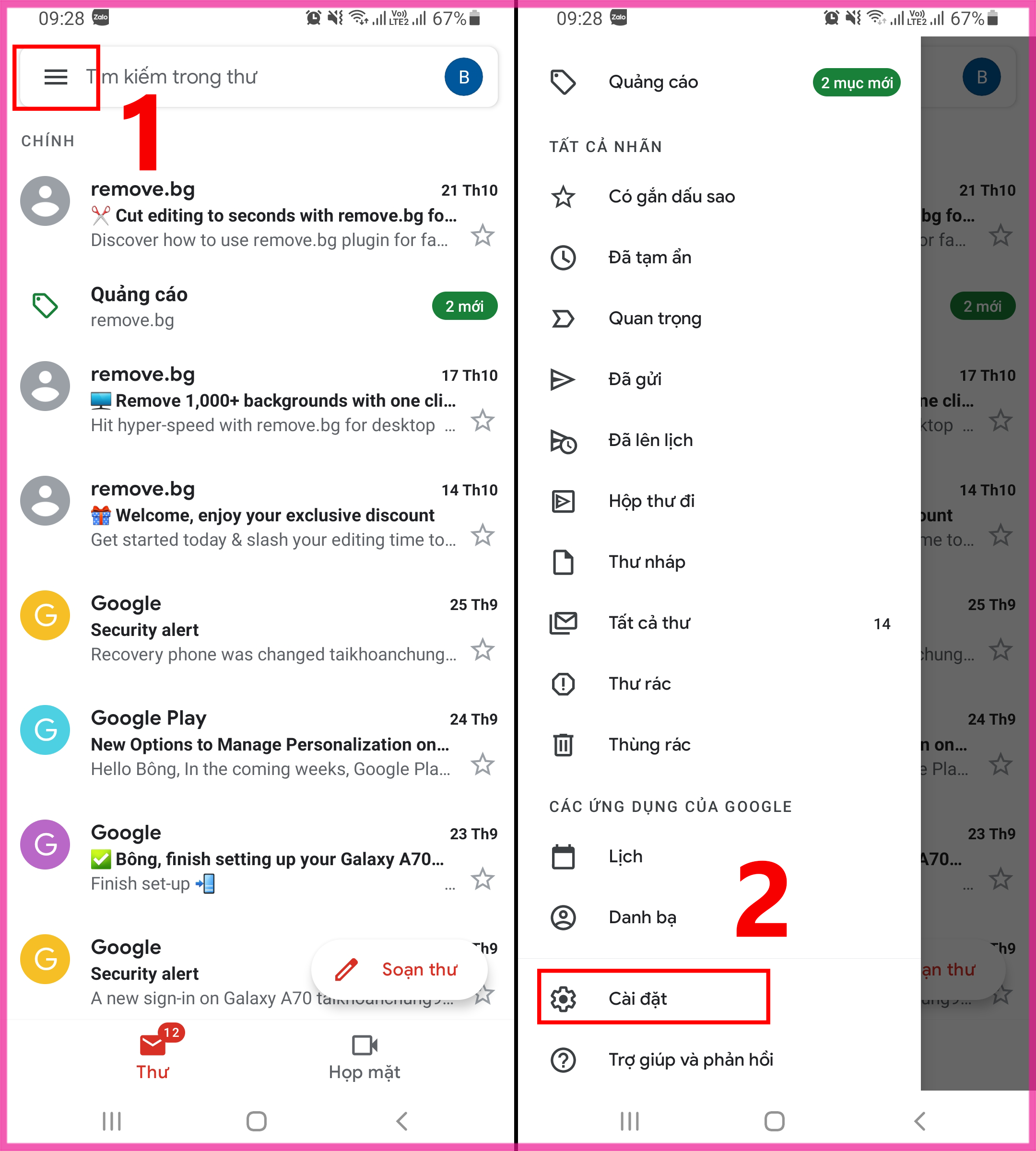 Cách xóa các tài khoản liên kết với Gmail trên điện thoại bước 1