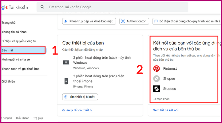 Cách xóa các tài khoản liên kết với Gmail trên máy tính bước 2