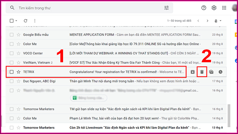 Cách xóa một thư bất kỳ trong Gmail bước 1