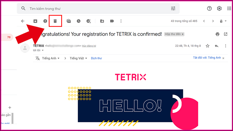 Cách xóa một thư bất kỳ trong Gmail bước 2