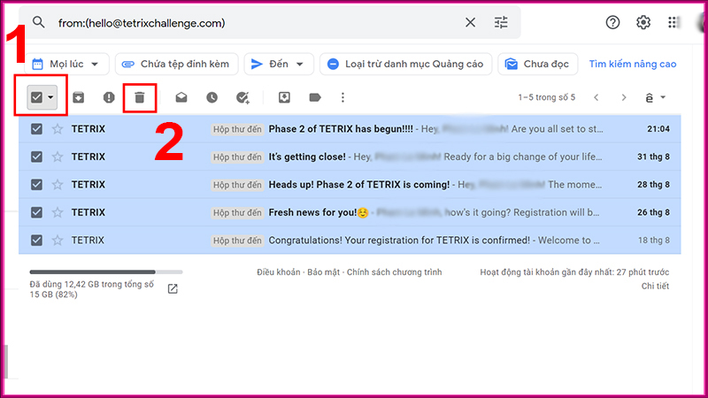 Cách xóa tất cả thư của người gửi cụ thể trong Gmail bước 4