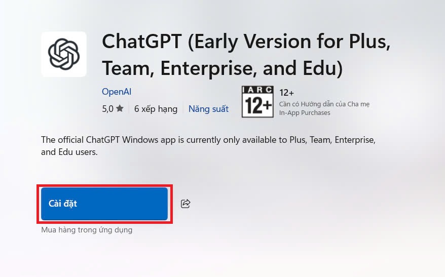 Cài đặt Chat GPT trong kho ứng dụng b2.1