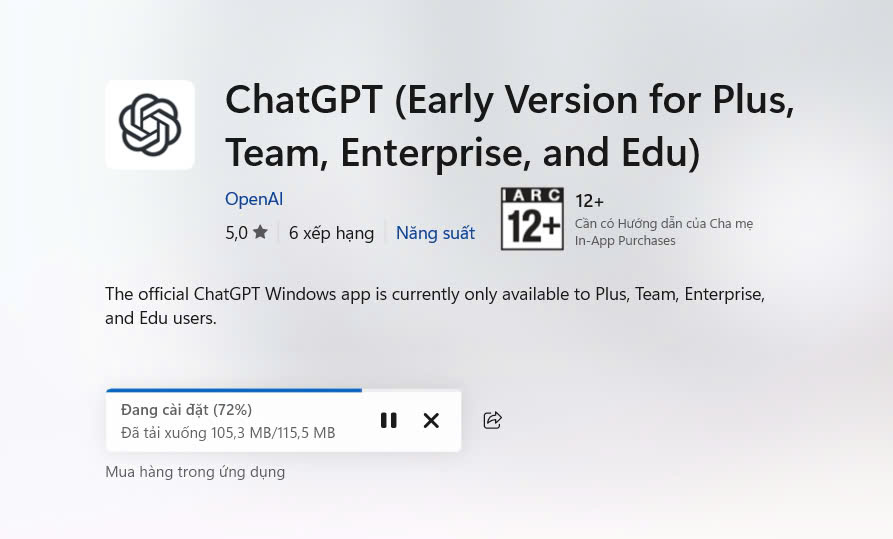 Cài đặt Chat GPT trong kho ứng dụng b2.2