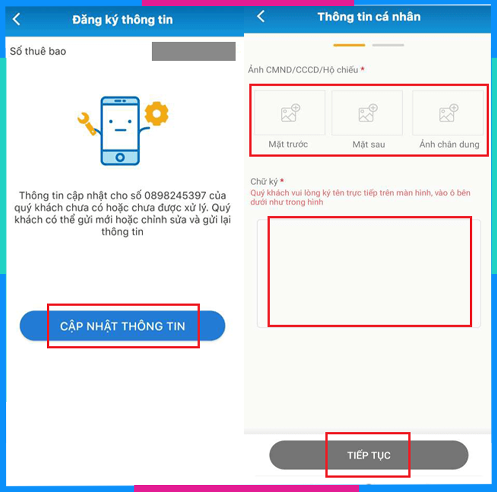 Kiểm tra thông tin thuê bao Cập nhật thông tin Mobifone App B2