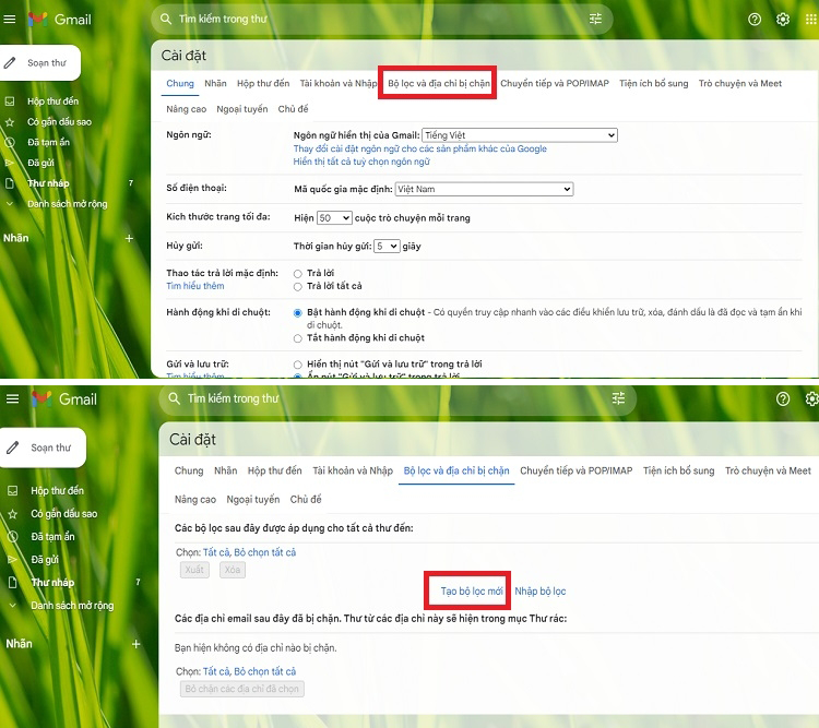 Chặn mail quảng cáo bằng cách tạo bộ lọc bước 2