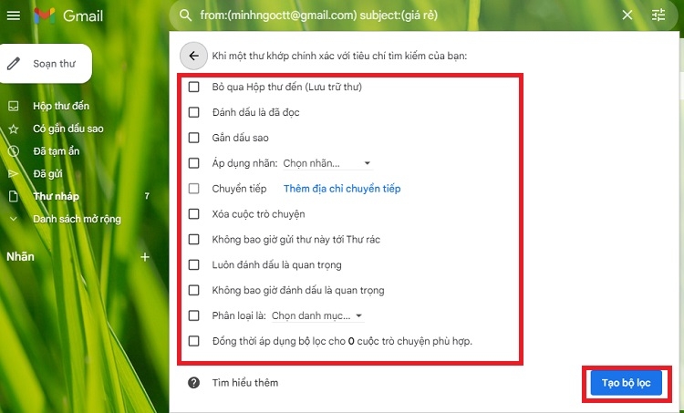 Chặn mail quảng cáo bằng cách tạo bộ lọc bước 4