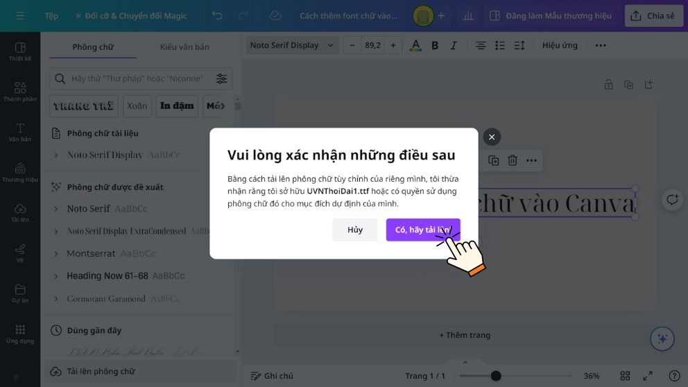 Chi tiết cách up font chữ lên Canva bước 3
