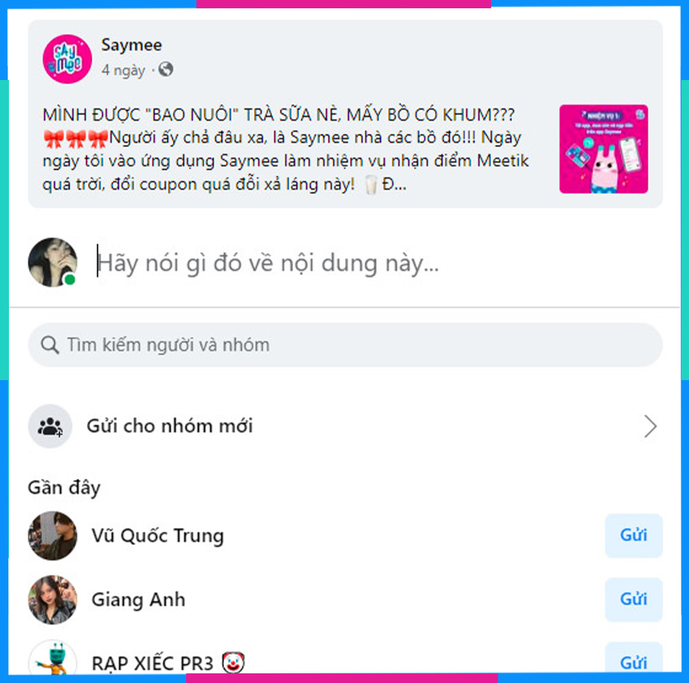 Chia sẻ nội dung Facebook