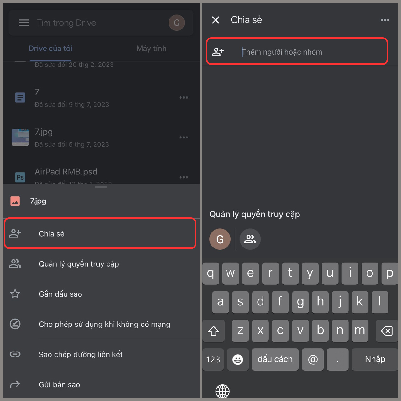 Chia sẻ dữ liệu trong Google Drive