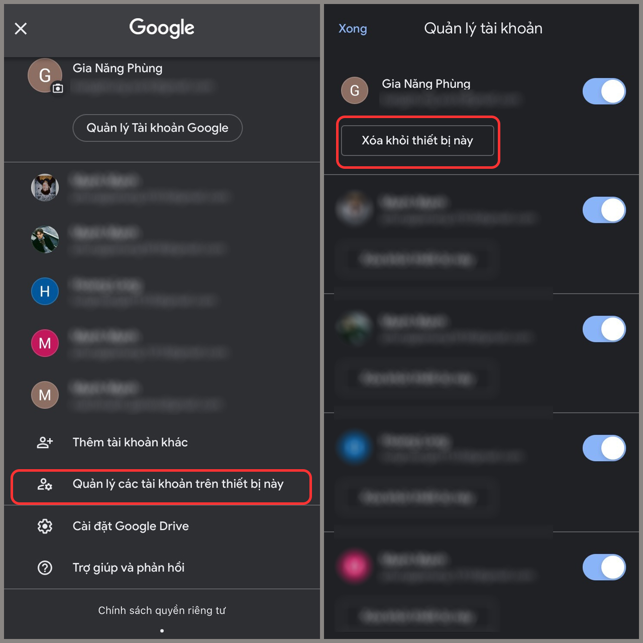 Đăng xuất tài khoản Google Drive: 