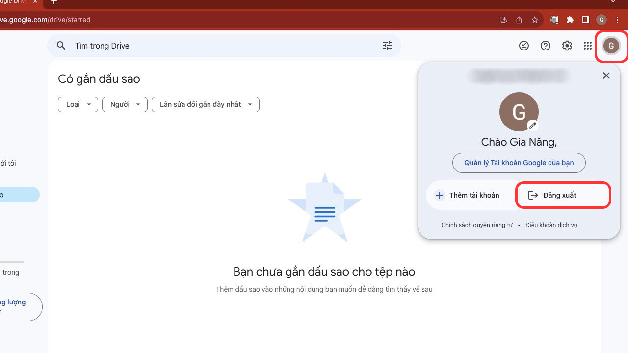 Đăng xuất tài khoản Google Drive