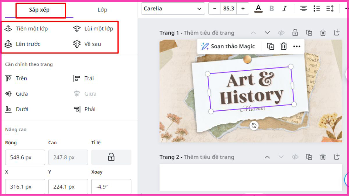 Điều chỉnh thứ tự các thành phần thiết kế trên trang với tính Năng Vị Trí (Position) Bước 2